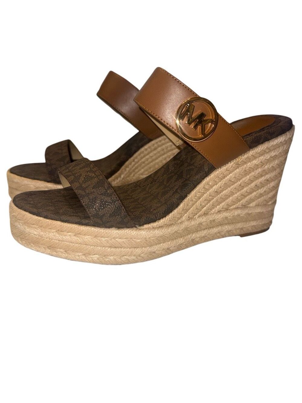 Michael Kors Women Lucinda Wedge Sandals 8.5M Brown Espadrille Strappy Sandals